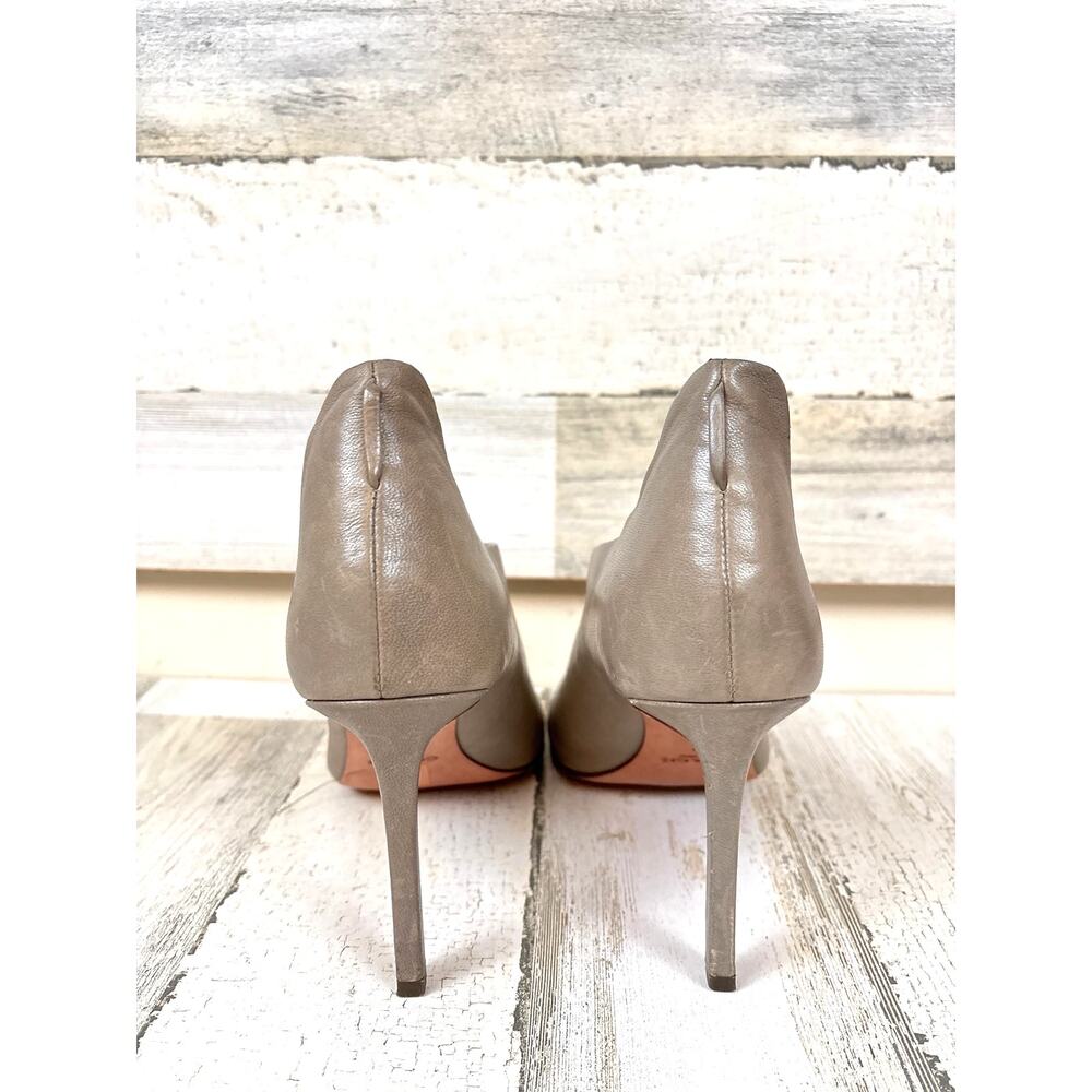 Coach Womens 7 Gray Slate Manhattan Soft Leather Open Toe Pump Heels Designer - Picture 4 of 9